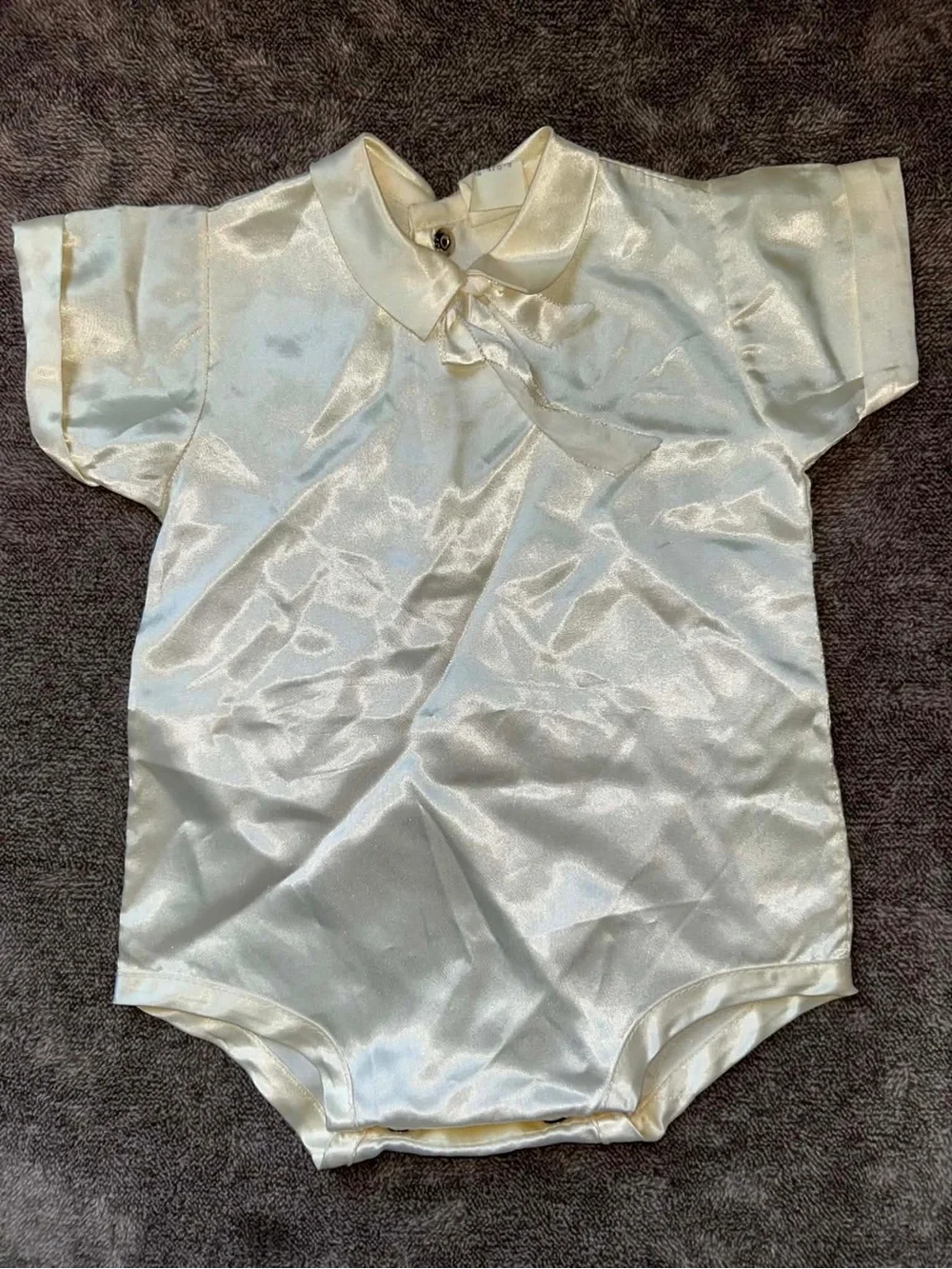 Vintage Baby Baptism Christening Romper Silky Satin Ivory Peter Pan 3-6 Months